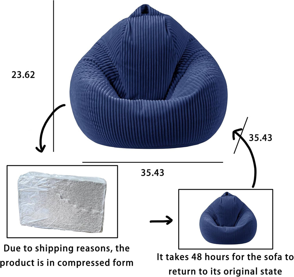 ENBAOHUI Bean Bag Chairs with Memory Foam Chairs for Kids Teens Toddler Faux Fur Sofa Chair with Handle Navy Blue