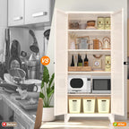 JIJIWANG 71'' Metal Pantry Cabinet, Kitchen Pantry Storage Cabinets with 2 Door and Adjustable Shelves,Kitchen Pantry Cabinet, Freestanding Cupboard for Dining Room Living Room Bathroom,Beige