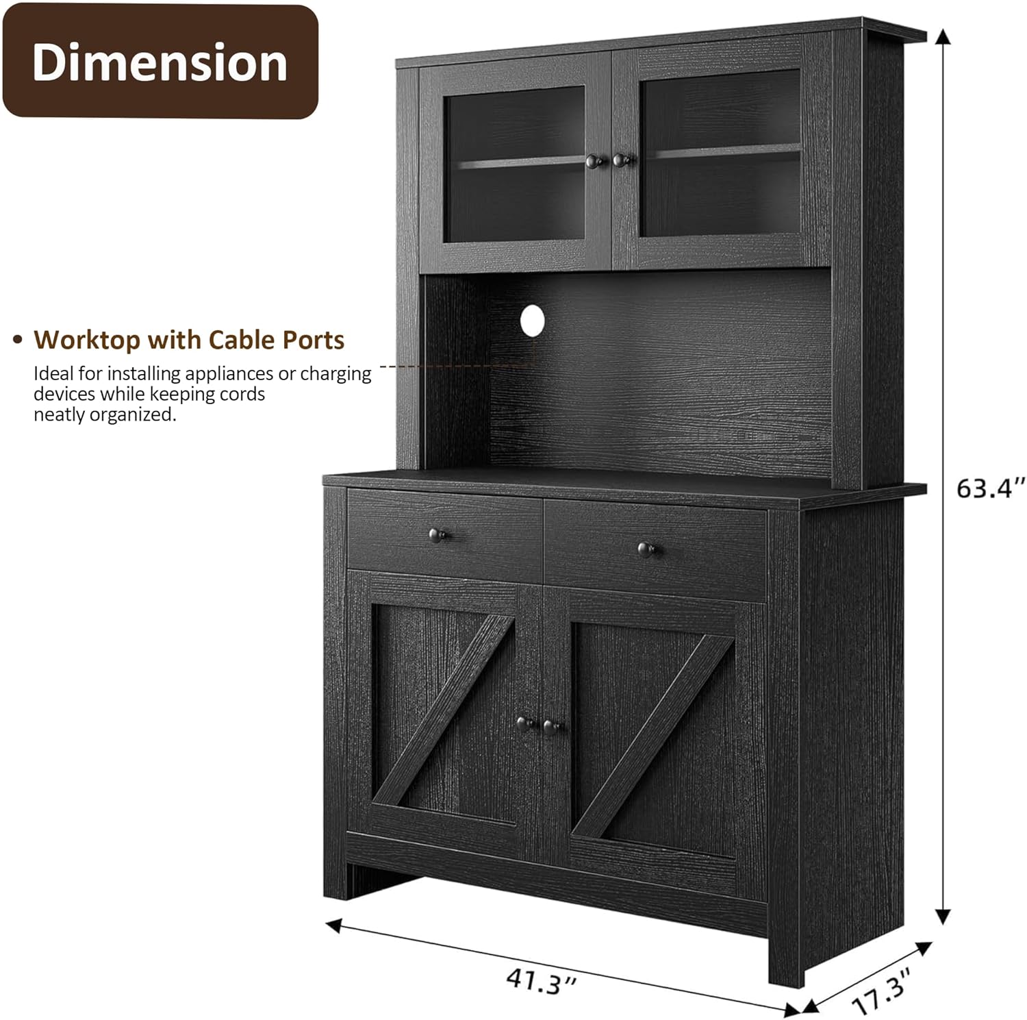 IDEALHOUSE 63" Kitchen Pantry Cabinet with Drawers, Hutch Cabinet with Storage, Microwave Stand, Adjustable Shelves, Freestanding Tall Pantry Storage for Dining Room, Living Room, Black