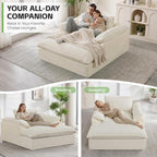 HUBSON 69" Oversized Boneless Chaise Lounge Chair Indoor, Comfy Deep Seat Sleeper Lounge Couch, Upholstered Chenille Cloud Chairs for Living Room, Bedroom, Apartment, No Assembly Required, Beige