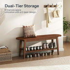 HOOBRO Dining Bench, 2-Tier Bamboo Farmhouse Entryway Bench, Indoor Storage Wooden Bench for Living Room, Dining Room, Hallway, Bedroom, Entryway, Bathroom, Brown BR06CD01