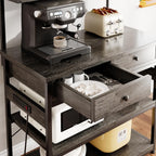 Mexin Baker's Rack with Power Outlet, 5-Tier Kitchen Storage Shelf with 2 Drawers, Industrial Microwave Stand Coffee Bar Station, 58.5" Heavy Duty Utility Rack for Spice Pots and Pans, Gray Oak
