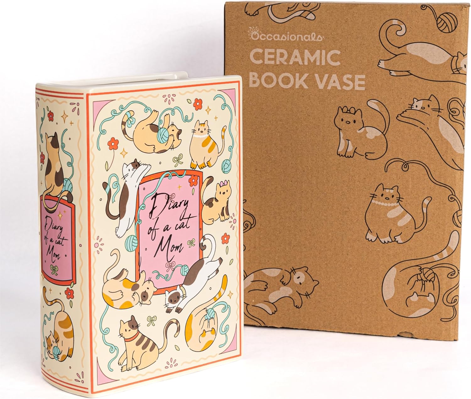 Occasionals Book Shaped Ceramic Vase, for Home Decor, Cute Bookshelf Decor, Unique Gift for Book Lovers, Readers, Cat Lovers and Cat Mom. Decorative Flower Vase for Home Office, Kitchen, Bookshelf