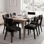GOTMINSI Mid Century Modern Dining Chairs,Velvet Farmhouse Upholstered Kitchen Chairs, Accent Curved Backrest Dining Room Chairs with Hardwood Legs (Black, 4PCS)