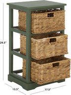 SAFAVIEH Furniture - Halle 3-Basket Side Table - Dusty Green - Solid Wood - Coastal Basket Storage Design - Ideal for Living Room, Entryway, 17.5" W x 13.5" D x 29.5" H - Fully Assembled (AMH5738J)
