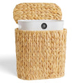 iEGrow 3 Gallon Wicker Trash Can, Bathroom Trash Can with Lid, Narrow Natural Water Hyacinth Waste Basket with Removable Liner, Boho Garbage Can for Bedroom, Office, Small Spaces Living Room, Toilet