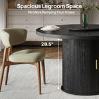47" Round Dining Table for 6 with Storage (Table Only), Sleek Black Wood Grain, Modern Fluted Ribbed Pedestal, Hidden Cabinet & Lazy Susan, Minimalist Design