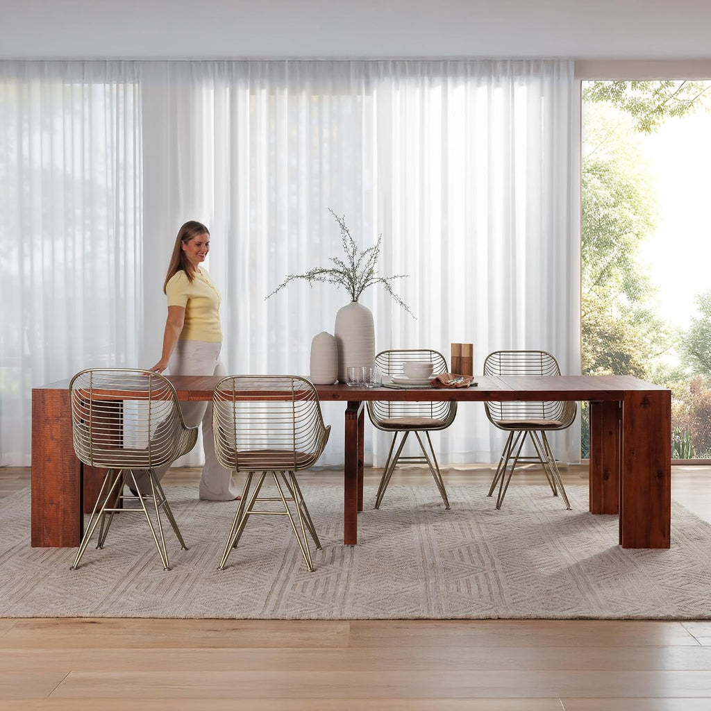 Transformer Table - Solid Wood Extendable Dining Table, Seats 2-12, Expandable Dining Room Table, Space-Saving Furniture, Kitchen and Dining Room Furniture (Red Oak, Table + Bench)