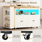 84’’ Rolling Kitchen Island with Swivel Table, Kitchen Cart with LED Lights, Power Outlet, Movable Storage Cabinet with Side Tabletop on Wheels, for Kitchen, Living Room, Home Bar, White