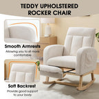 NIOIIKIT Nursery Rocking Chair, Corduroy Upholstered Rocking Chair with Adjustable Footrest, Tufted Rocker Chair with Side Pocket, Glider Rocker for Living Room (Cream Casual)