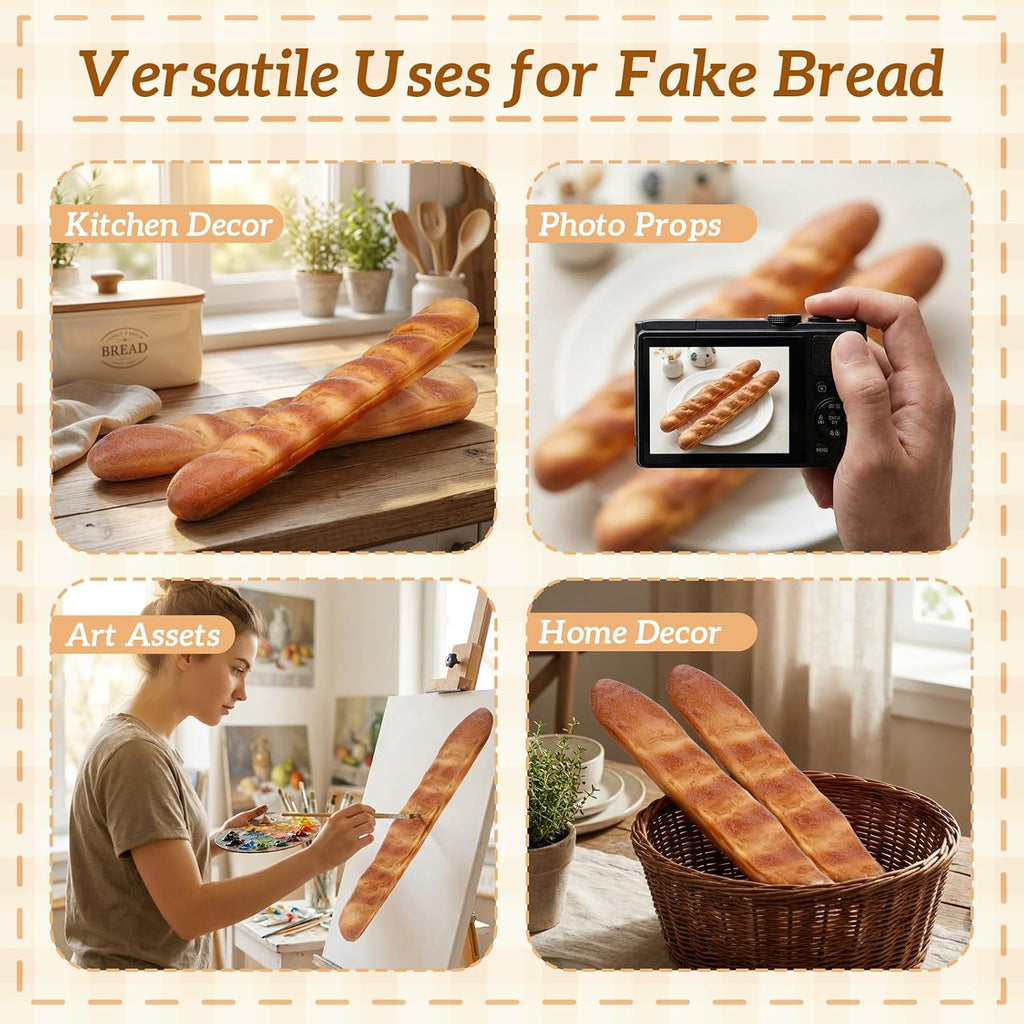 Woration 18 Inch Fake Baguette Decoration Lifelike Artificial Long Bread Model French Bread Ornament Loaves Soft Cake for Thanksgiving Desk Party Decor-2Pcs