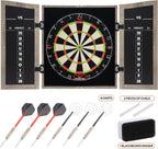Dartboard Cabinet Set with 18" Bristle Dartboard - Self-Healing Sisal, 6 Steel Tip Darts, Scoreboard & Chalk - All-in-One Game Room Set for Home, Bar, Garage (Gray)