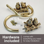 Curtain Drapery Holdbacks, Gold Drapery Hooks Holders with Twin Birds Finials, Drywall Mount, Set of 2