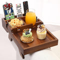 Couch Arm Table with Dual Cup Holders, Acacia Wood Sofa Arm Tray | Fits armless sofas & sectionals, foldable tray for drinks, snacks & remotes, storage slots for neat organization,15.35"x9.85"