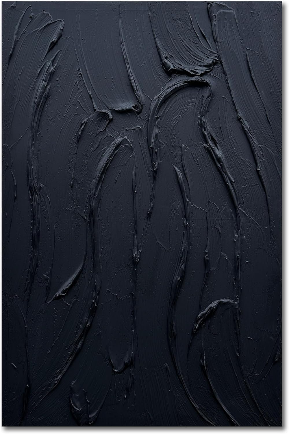 zoinart Hand Painted Large Thick Texture Black Minimalist Oil Paintings Contemporary Art Oil on Canvas Vertical Wall Art Home Office Corridor Wall Art