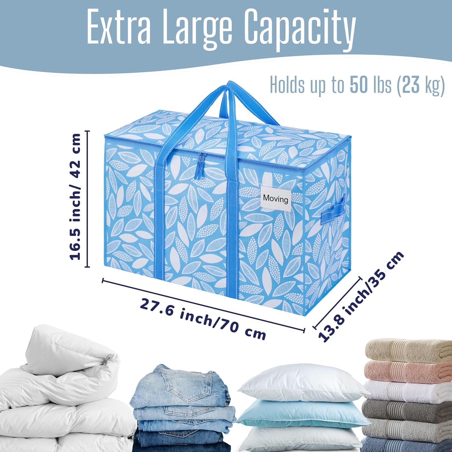 VENO 4 Pack Heavy Duty Moving Bags, Extra Large Storage Bags with Reinforced Handles & Strong Zippers, Foldable & Reusable Moving Box Alternative for Clothes & Dorm Storage