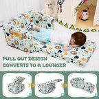 Kids Sofa, Comfy 2-in-1 Toddler Couch Fold Out, Convertible Sofa to Toddler Lounge Chair for Boys and Girls (Animal, Green)