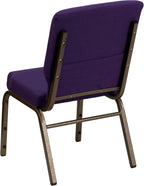 EMMA + OLIVER 18.5" W Stack Church Chair, Royal Purple Fabric/Gold Vein Frame