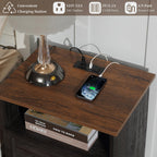 Night Stand with Charging Station, Bedside Table with 2 Drawers Storage and Open Shelf, Espresso Nightstand Set of 4 with Outlets, Wood Modern End Table for Bedroom Office