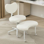 Ergonomic Cross Legged Office Chair with Wheels, Criss Cross Chair with Plus Cushion, 360° Swivel Meditation Chairs, ADHD Chairs with Height Adjustable Seat, Lumbar Back Support, Teddy Fabric, Ivory