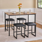 VECELO Kitchen Table and Chairs for 4, Dining Room Set with PU Chairs/Stools, Heavy-Duty Metal Frame, Wooden Tabletop, Space-Saving Design for Small Spaces, Easy Assembly, Walnut Brown