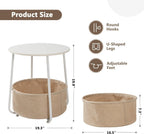 Round Side Table, End Tables for Living Room, Small Bed Side Table, Modern White Night Stand for Bedside, Nursery, Bedroom with Cloth Storage Basket