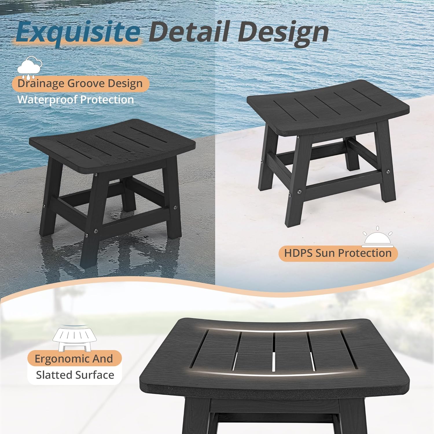 LUE BONA Outdoor Adirondack Ottomans, Footrest Footstool Set of 2, Outdoor Foot Rest for Patio, HDPS All Weather Waterproof Footrest Footstool for Adirondack Chair, Black