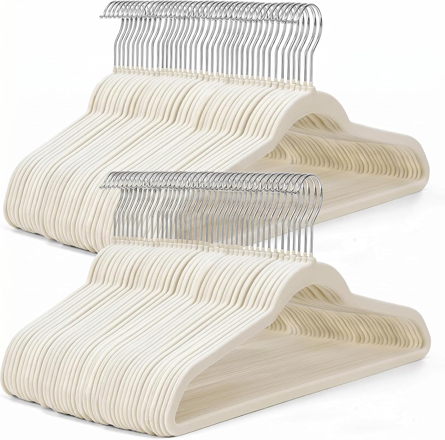 HOUSE DAY Ivory Velvet Hangers 100 Pack - Non Slip Felt Hangers Closet Essentials, Space Saving Hanger, Gentle on Clothes, Sturdy Shoulder Design