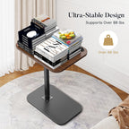 ENNVA Side Table for Couch, Adjustable Height C Shaped End Table, Narrow Sofa Side Table for Living Room & Bedside, Brown Wooden Top with Black Metal Base