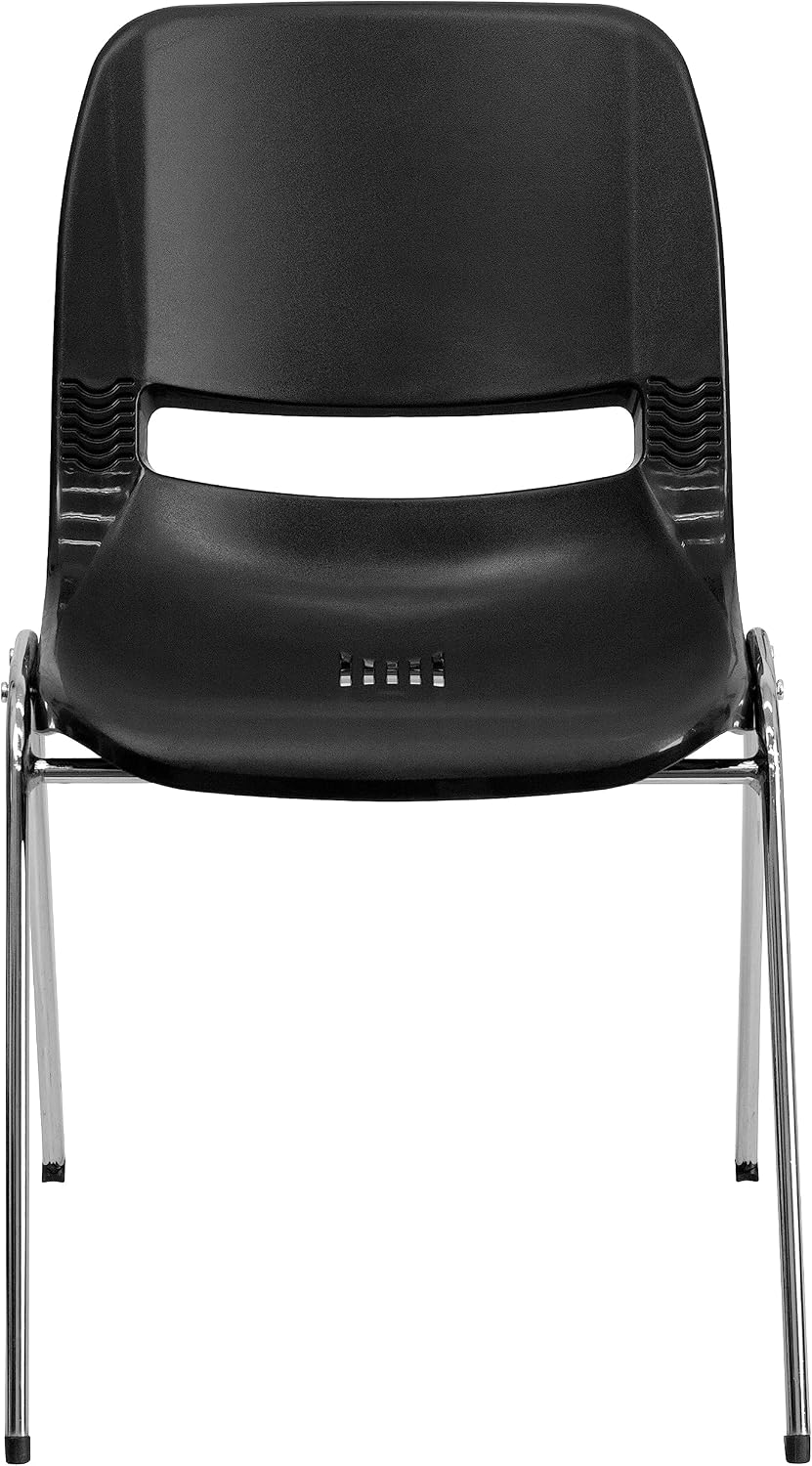 Flash Furniture 5 Pack HERCULES Series 880 lb. Capacity Black Ergonomic Shell Stack Chair with Chrome Frame and 18'' Seat Height