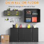 Metal Garage Wall Cabinet with 2 Doors and 1 Adjustable Shelf,Lockable Floating Tool Cabinet with Pegboard,Black Steel Storage Cabinet for Kitchen,Office,Garage,Laundry,Warehouse(Black, 26" H)