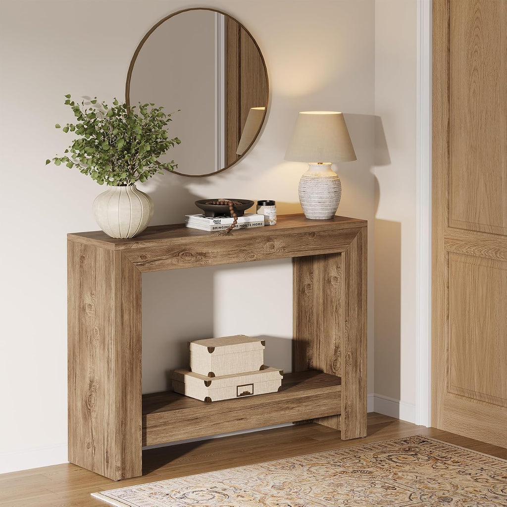 Tribesigns 41.3" Farmhouse Console Table, Behind Couch Sofa Table with Open Storage Shelves for Living Room (Natural)