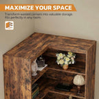 IRONCK Corner Bookshelf with Doors, 6-Tier Tall Corner Bookcase with Storage Cabinet, L-Shaped Corner Shelf for Living Room, Home Office, Vintage Brown