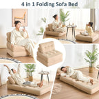 Convertible Folding Sofa Bed with backrest, Removable Washable Covering - Designed for Adults, Children, Leisure Areas, Ultra-Soft Filling Material, Corduroy(Camel)
