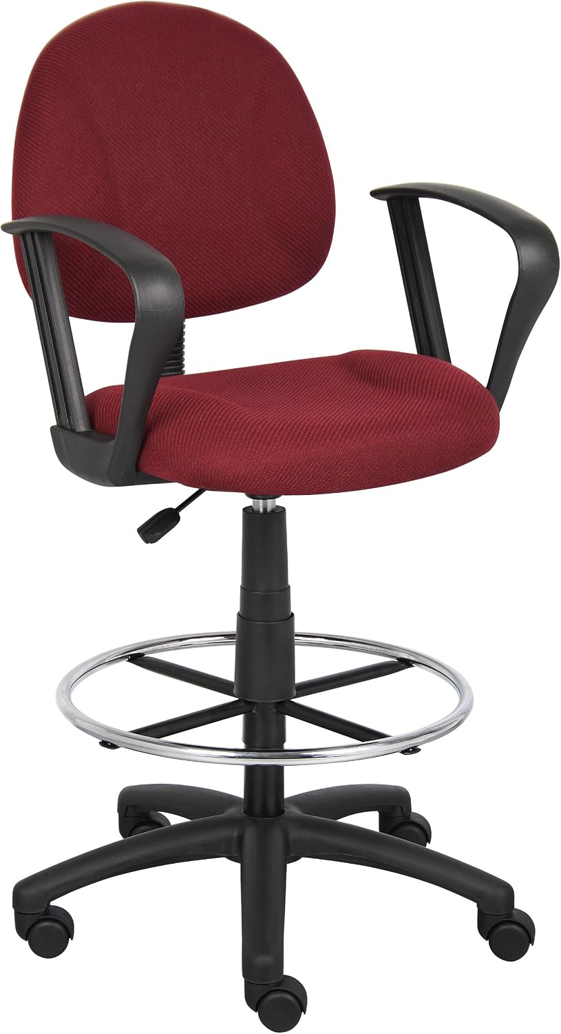 BOSS Office Products Ergonomic Works Drafting Chair with Loop Arms in Burgundy