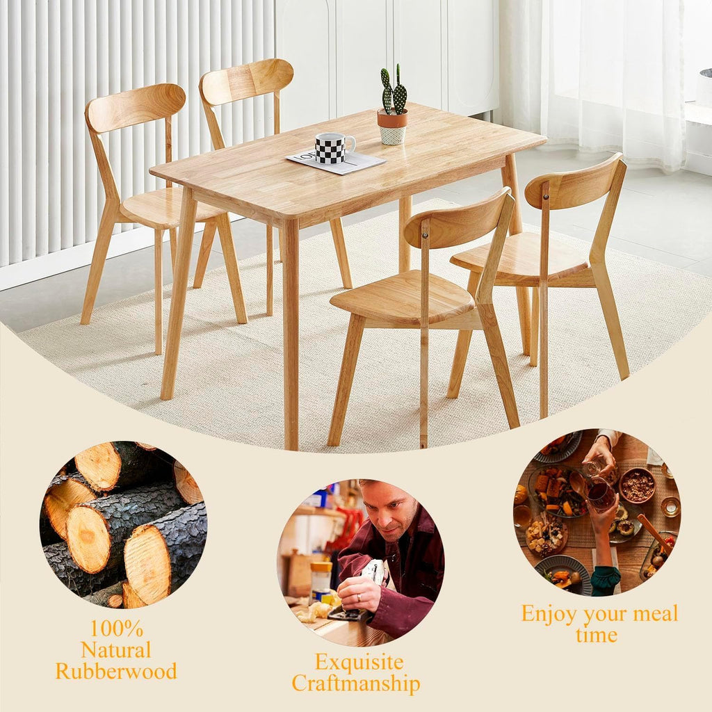 5-Piece Solid Wood Dining Table and Chairs Set for 4, Modern Wood Kitchen Table Set Kitchen Table with 4 Wooden Dining Chairs Set for Small Space