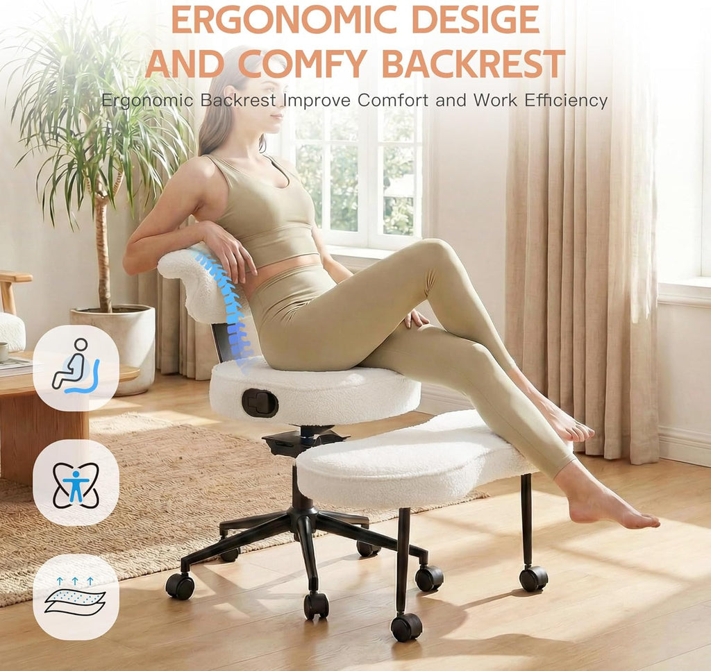 Ergonomic Cross Legged Chair, 360° Swivel Meditation Chair with Wheels - Adjustable Height for ADHD Desk & Yoga, Wide Criss Cross Chair for Home, Beige