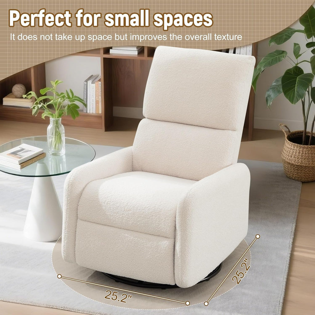 Korser 360° Rocking Chair, Nursery Rocker Chair with Side Pockets, Glider Nursing Chair with Steel Structure Base, Small Chair for Small Spaces, Sherpa Swivel Accent Chairs for Living Room, Nursing