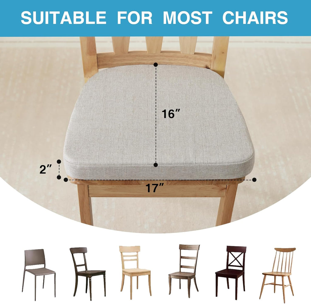IASEAHK Chair Cushions for Dining Chairs Set of 4, Non Slip Kitchen Chair Pads, 17" x 16" x 2", Indoor Dining Chair Cushions with Ties, D-Shaped Seat Cushions for Kitchen Chairs, Beige