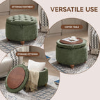 WUTUTUEE 24Inch Round Storage Ottoman with Tray, Modern Tufted Circle Coffee Table with Storage, Upholstered Ottoman with Removable Top for Living Room, Bedroom, Chenille Green