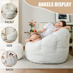 Bean Bag Chair for Adults, Gaint Beanbag Chair with Ottoman, Comfy Lazy Bean Bag Reading Chair for Living Room, Bedroom, White