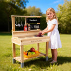 Wooden Mud Kitchen,Outdoor Play Kitchen with Sink,Blackboard and Accessories for Kids,Fir Wood Pretend Play Toy for Boys Girls Backyard