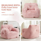 Hobestluk Furry Bean Bag Chair with Arms, Foam Filler for Adult, Pink | Soft Faux Fur Cover, High-Density Resilient Foam, Wide Backrest & Arm-rest, Carrying Handle, Fits Small Spaces, No Assembly