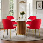 Velvet Dining Chairs Set of 4, Upholstered Mid Century Modern Dining Room Chairs, Armless Accent Chair with Metal Gold Legs for Living Room, Kitchen, Rose Red