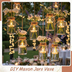 Vintage Glass Flower Vase, Farmhouse Glass Centerpiece Vases Mason Jars for Weddings, Parties & Home Decor Bulk (6, Transparent)