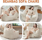 Giant Bean Bag Chair for Adults Teens with Armrest Large BeanBag Couch Sofa | with Foam Filling,Back Support,Comfy Faux Fur,Beige Plush Reading Chair Floor Sofa for Bedroom,Living room,Dorm
