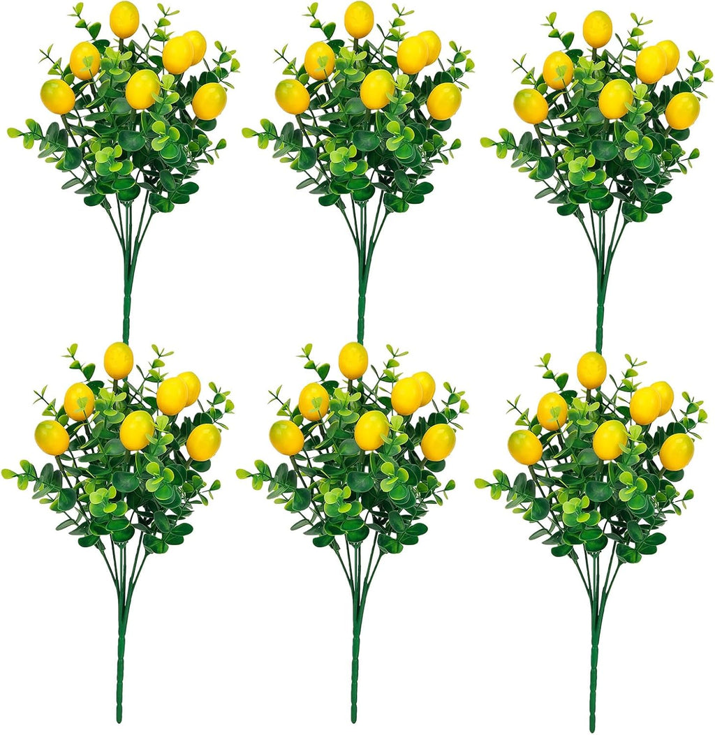 6 Pcs Artificial Lemon Branches Artificial Fruit Lemon Tree Greenery Decoration Faux Lemons Picks for Farmhouse Kitchen Home Table Decor Stem Fruits for Home Spring Summer Decor