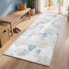 Tribesigns Boho Coastal 2x6 Washable Hallway Runner Rug Non Slip, Soft Ocean Beach Entryway Kitchen Runner Rugs Non Skid, Indoor Printed Carpet for Laundry Bathroom Decor, Light Grey/Blue