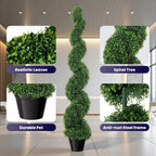 5ft Artificial Boxwood Spiral Tree Set (2 Pcs), Artificial Topiary For Outdoors With Weighted Pot, Outdoor Artificial Plants For Outdoor & Indoor Decoration, Boxwood Topiary, Artificial Outdoor Plants