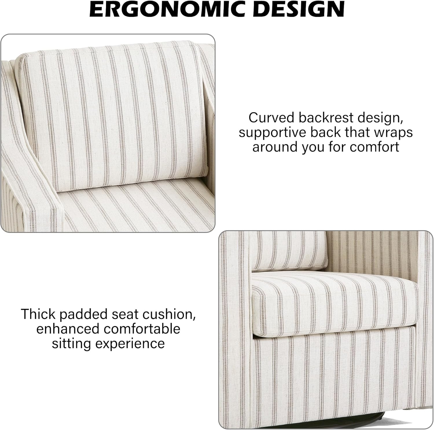 Swivel Accent Chair, Modern Round Barrel Arm Chair for Living Room, Bedroom, Comfy Club Reading Chairs for Adults (Pinstripe Light Brown, Set of 2)